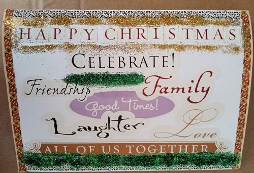 Christine P, Christmas card, recycled materials.